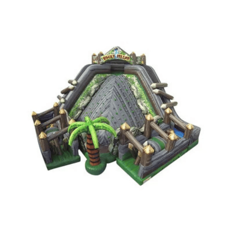 Rocky Island Obstacle Course – Tropical-Themed Inflatable Challenge for Rentals Front View