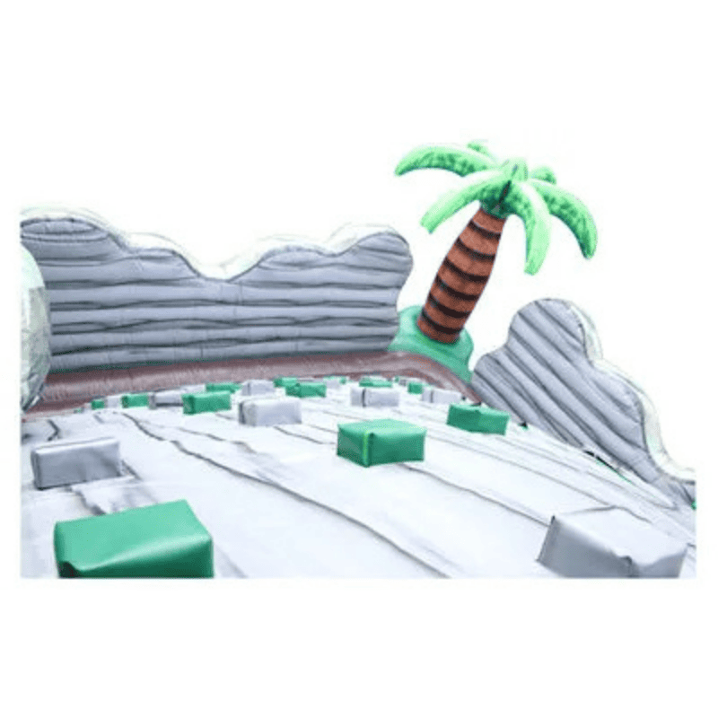 Rocky Island Obstacle Course – Tropical-Themed Inflatable Challenge for Rentals Ladder View with Palm Tree