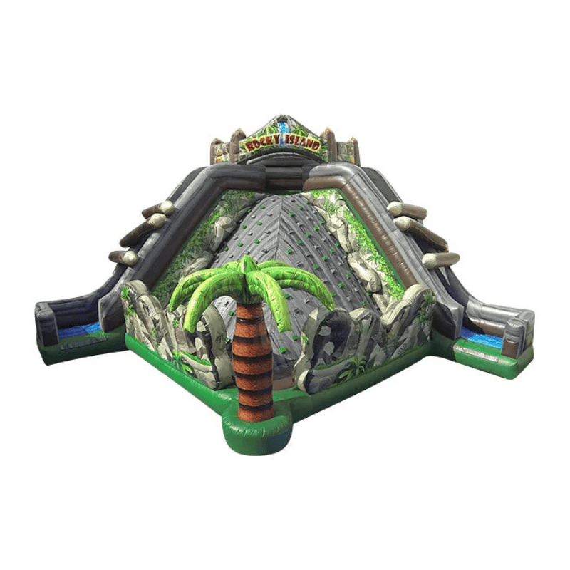 Rocky Island Obstacle Course – Tropical-Themed Inflatable Challenge for Rentals Front View