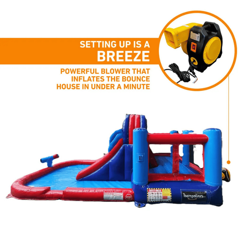 Avyna Splash Zone Racer Pro with Inflatable Water Slide Right View with Blower Information