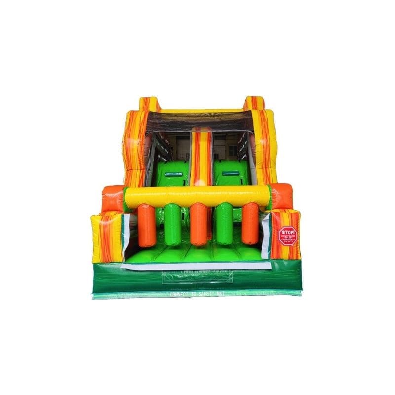 Eagle Bounce 28'L Dual Lane Jurassic Slide with Dinosaur Front Entrance View
