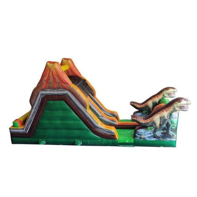 Eagle Bounce 35'L Dual Lane Jurassic Slide Wet n Dry with Dinosaurs Side View on White Background