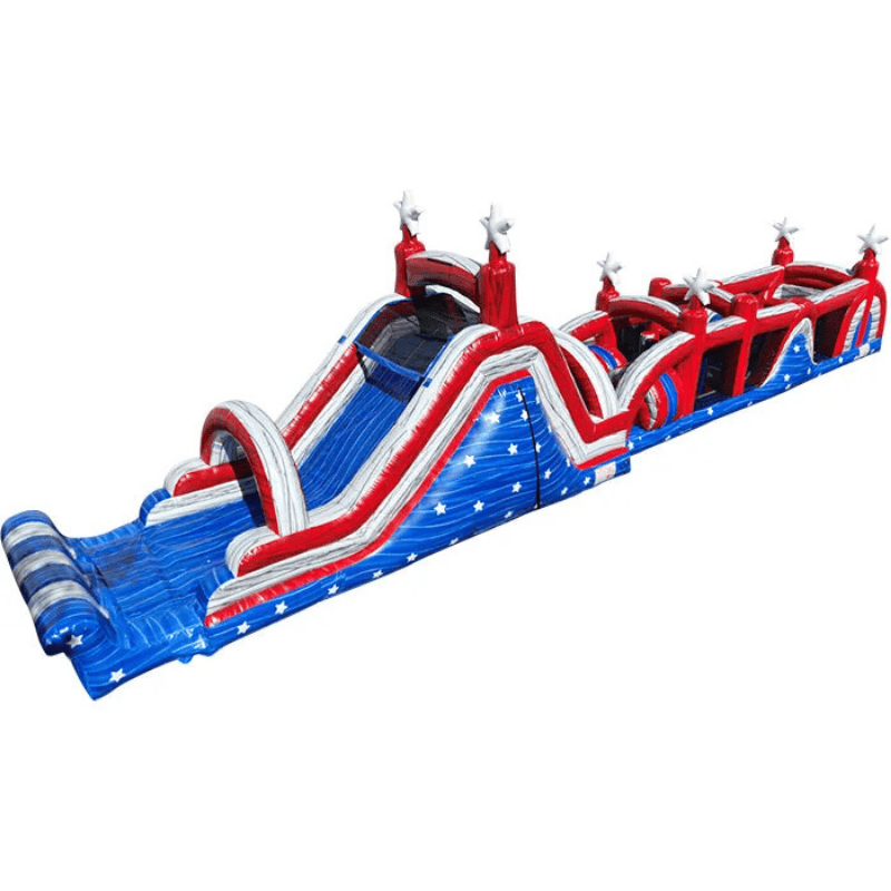 73ft All-American Light-Up Obstacle Course – Patriotic Night Rental Attraction Rear Right View
