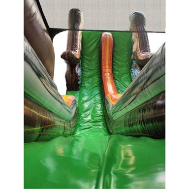 Eagle Bounce 35'L Dual Lane Jurassic Slide Wet n Dry with Dinosaurs Top Slide Looking Down View