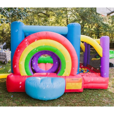 KidWise Lucky Rainbow Residential Bounce House and Ball Pit Front View in Backyard