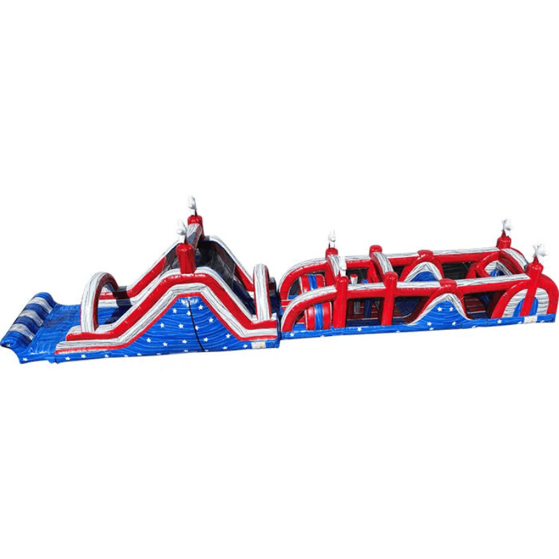 73ft All-American Light-Up Obstacle Course – Patriotic Night Rental Attraction Side View