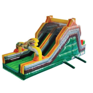 Eagle Bounce 53'L Jurassic Obstacle Course and Slide Jungle Theme Partitioned Slide Part on White Background