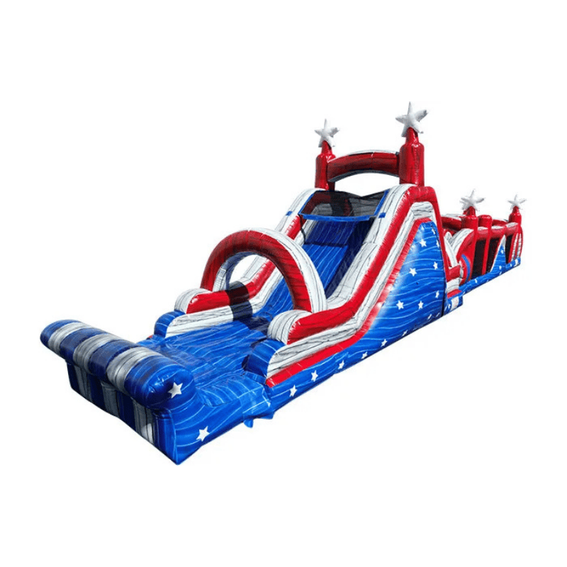 73ft All-American Light-Up Obstacle Course – Patriotic Night Rental Attraction Front Right of Slide View