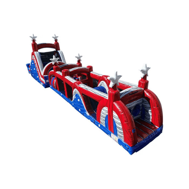 73ft All-American Light-Up Obstacle Course – Patriotic Night Rental Attraction Front Right View