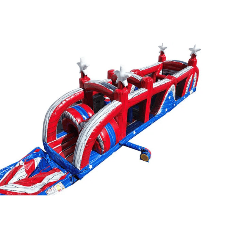 73ft All-American Light-Up Obstacle Course – Patriotic Night Rental Attraction Obstacle Only Top Right View