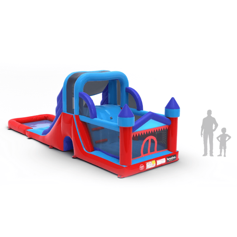 Avyna Splash Castle Pro Inflatable Water Slide Front Right Render with People Scaled