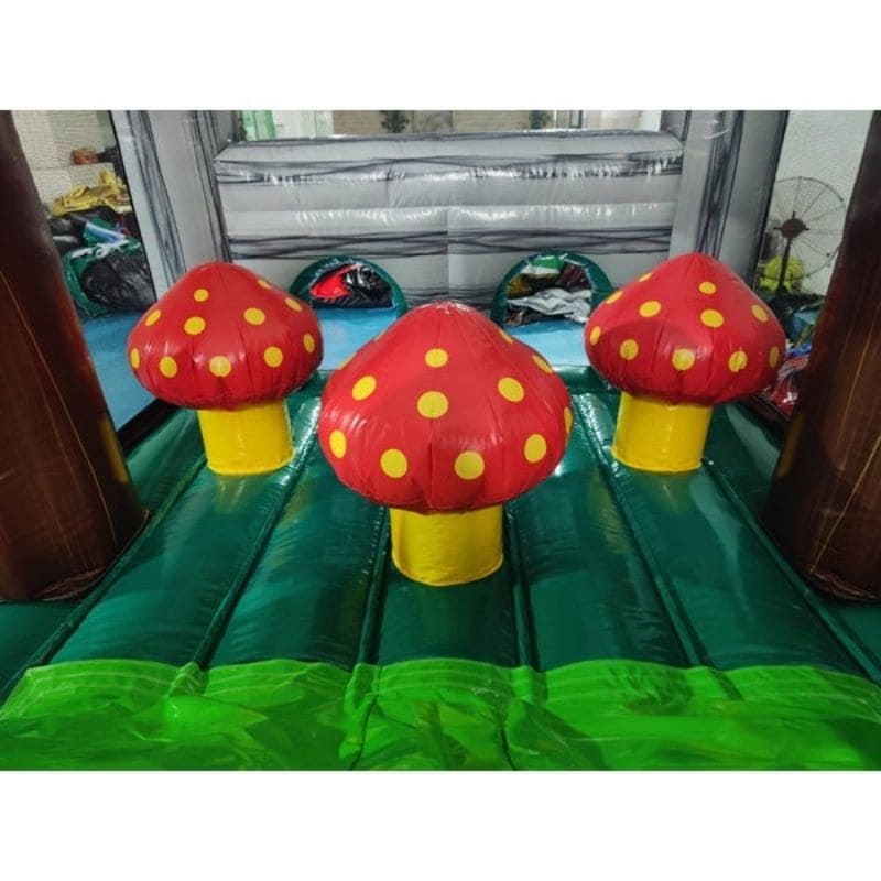 Eagle Bounce 53'L Jurassic Obstacle Course and Slide Jungle Theme Inside Mushroom Obstacle View