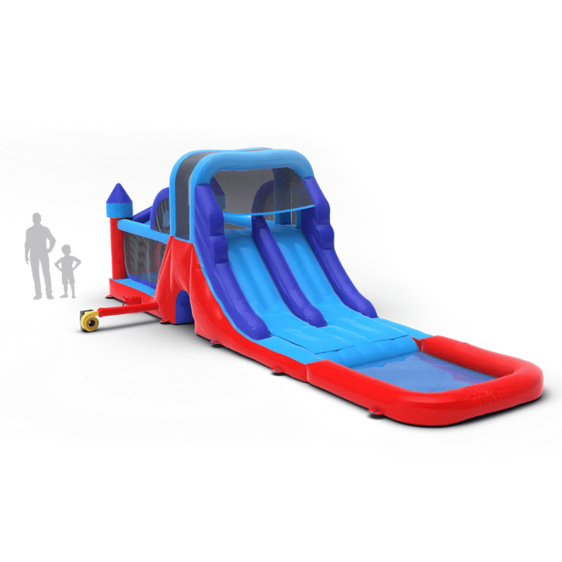 Avyna Splash Castle Pro Inflatable Water Slide Back Left View with People Scaled