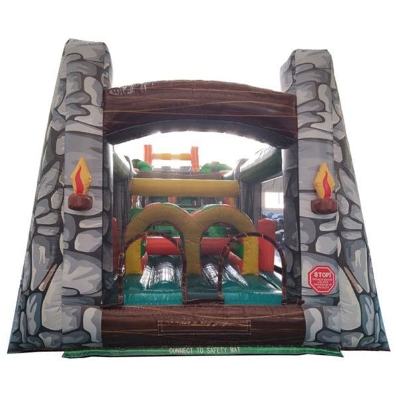 Eagle Bounce 66'L Jurassic Obstacle Course Wet n Dry with Slide Front Entrance View