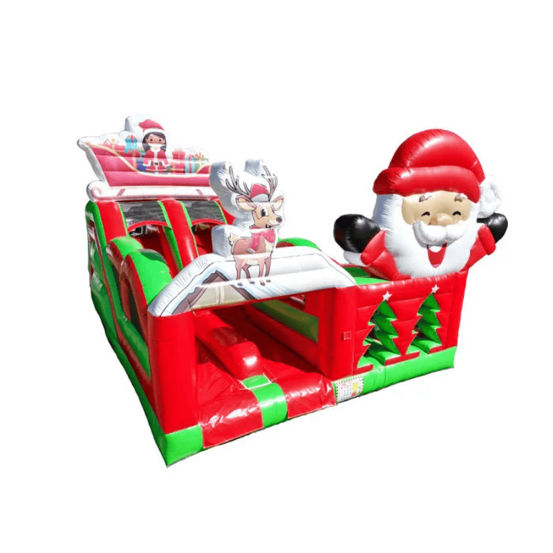 Santa’s Sleigh Run Obstacle Course – Holiday-Themed Inflatable Challenge Front Right View