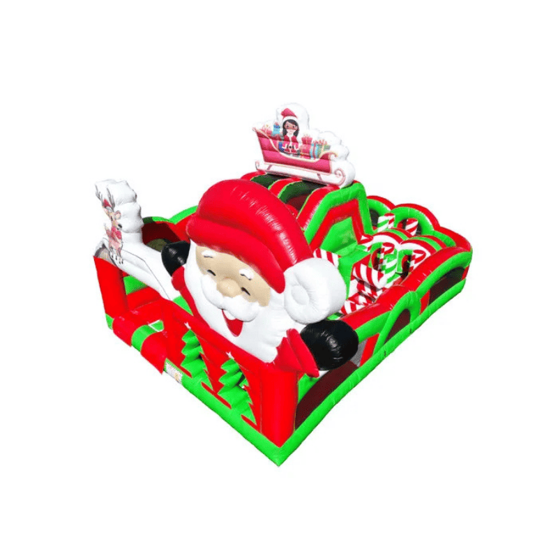 Santa’s Sleigh Run Obstacle Course – Holiday-Themed Inflatable Challenge Front Top Left View