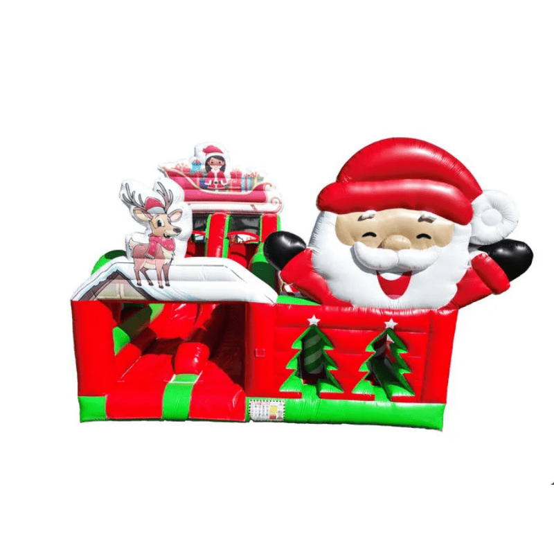Santa’s Sleigh Run Obstacle Course – Holiday-Themed Inflatable Challenge Front Close View