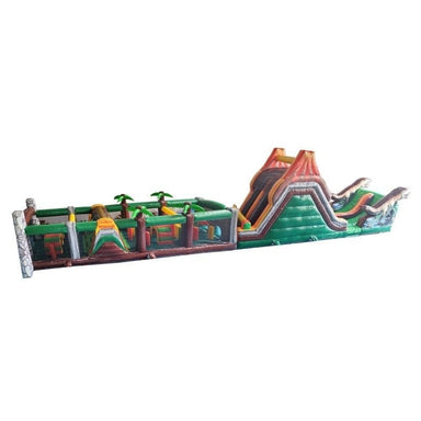 Eagle Bounce 75'L Jurassic Commercial Obstacle Course Wet n Dry Side Wide View on White Background