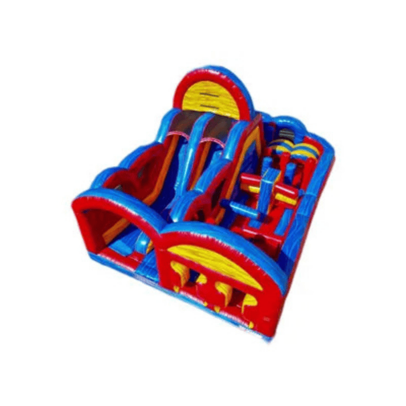 Dual Marble Obstacle Slide – Premium Marble Finish Inflatable Slide Combo Top Corner View