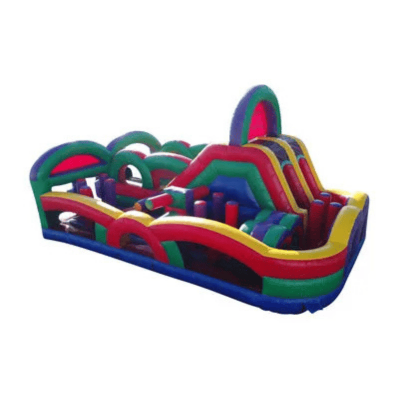 Dual Lane Obstacle Slide – Two-Lane Inflatable Combo Challenge Front Side View