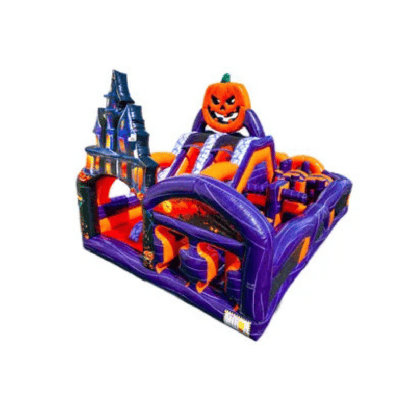 Halloween Dual Obstacle Slide – Spooky Seasonal Inflatable Combo Front Left View
