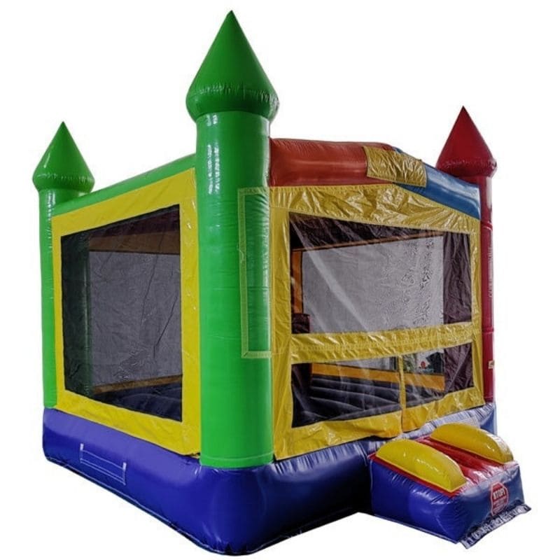 Eagle Bounce Rainbow Castle Bouncer with Hoop Front Right View