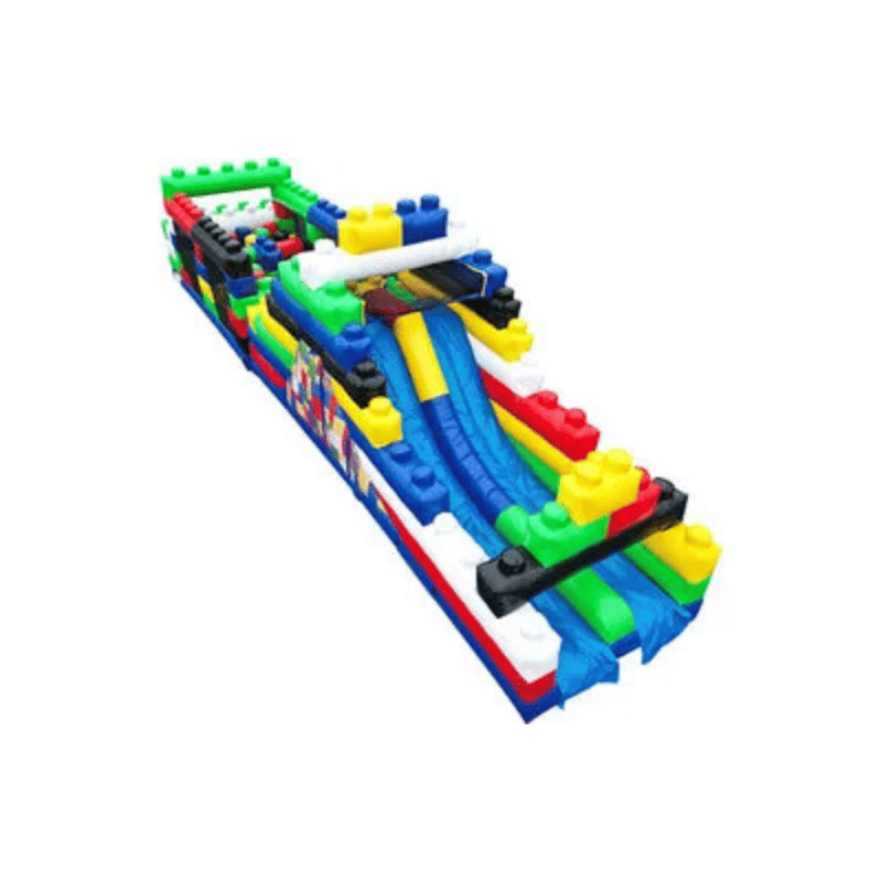 50ft Block Party Bash Obstacle Course – Neighborhood Inflatable Race Unit Top Corner View