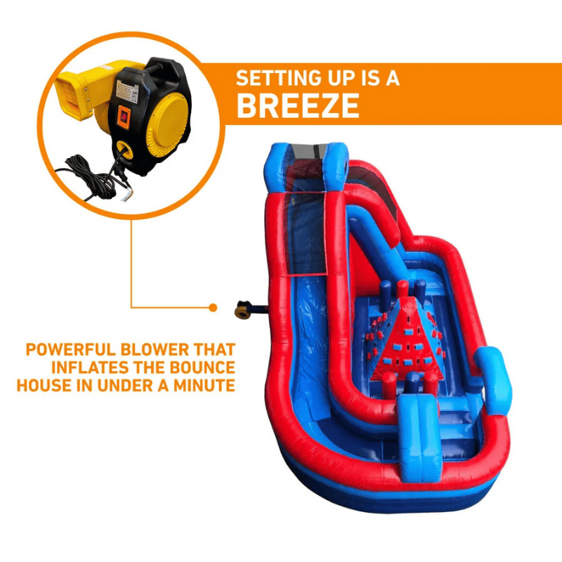 Avyna Adventure Park Pro Inflatable Obstacle Course Top View with Blower Information