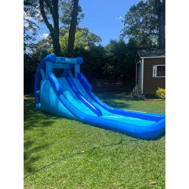 KidWise Residential Double Water Slide in Blue Front Right in Yard View