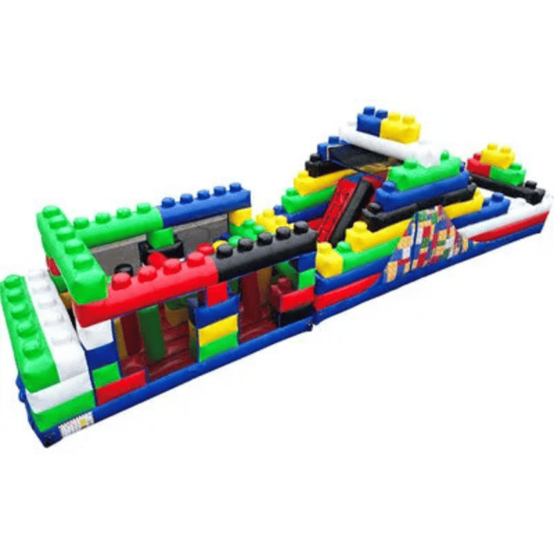 50ft Block Party Bash Obstacle Course – Neighborhood Inflatable Race Unit Side Corner View