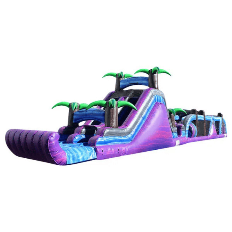 73ft Purple Crush Obstacle Course – Vivid Inflatable for Parties & Events Front Left View