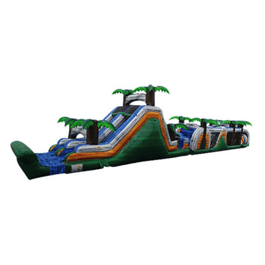 73ft Marble Jungle Obstacle Course – Colorful Wild-Themed Inflatable Front Left View