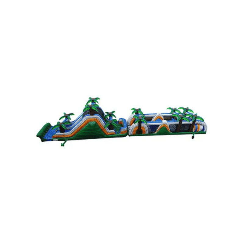 73ft Marble Jungle Obstacle Course – Colorful Wild-Themed Inflatable Top Side Far View