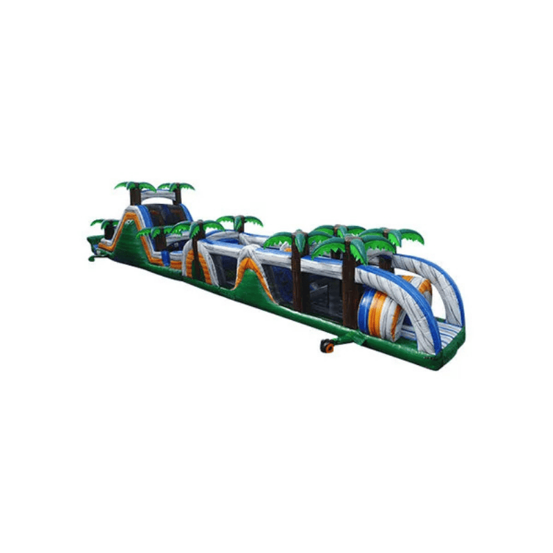 73ft Marble Jungle Obstacle Course – Colorful Wild-Themed Inflatable Rear Left Far View