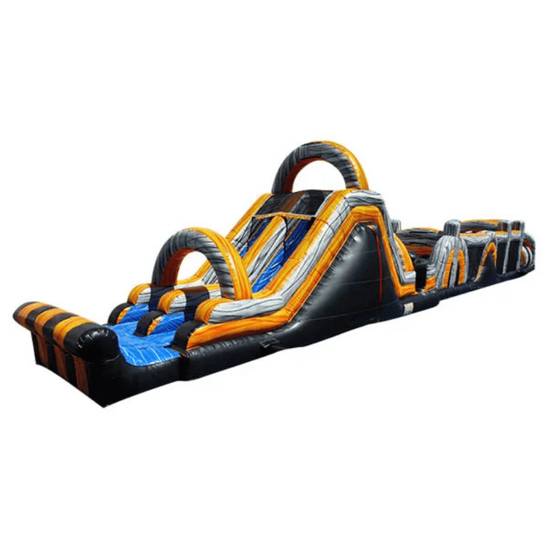 68ft Golden Quest Obstacle Course – Royal Gold Inflatable Race Track Front Left View