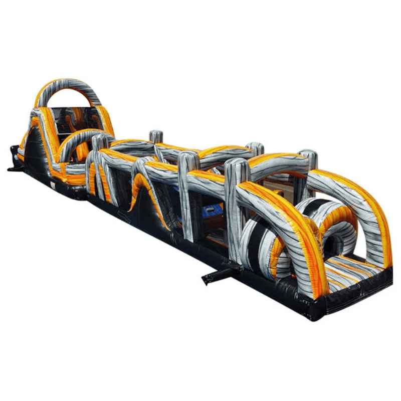 68ft Golden Quest Obstacle Course – Royal Gold Inflatable Race Track Front Right View