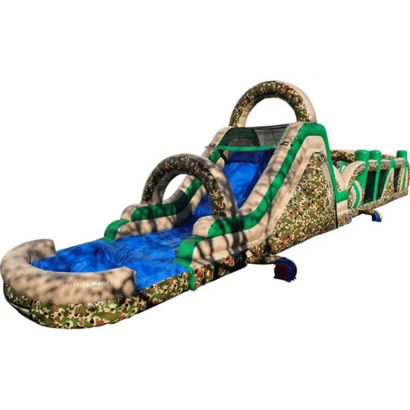 68ft Army Camo Assault Obstacle – Military Camo Inflatable Challenge Front Left View