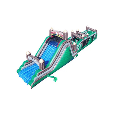 68ft Rocky Island Obstacle Course – Jungle Rock-Themed Inflatable Race Front Left View