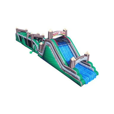 68ft Rocky Island Obstacle Course – Jungle Rock-Themed Inflatable Race Front Right View