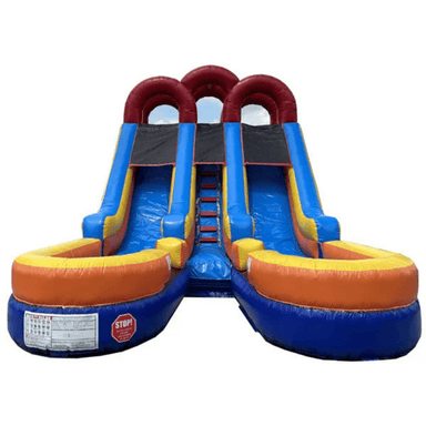 Moonwalk USA 15'H Dual Lane Dura-Lite Fun Slide w Detachable Pool Front View