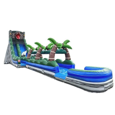 Eagle Bounce 24'H Jurassic Slide with Slip n Splash in Blue Front Right View