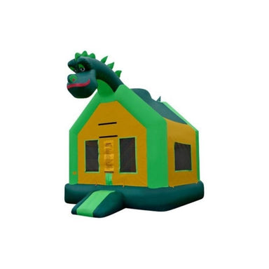 Bouncing Angels Dinosaur Inflatable Jumper - Commercial-Grade, Wholesale Supplier, 13 ft Bounce House Front Left View