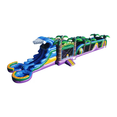 70ft Tropical Oasis Obstacle Course – Island Journey Inflatable Race Front Right View