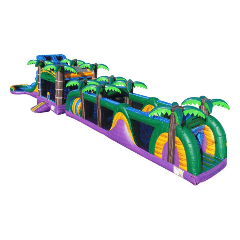 70ft Tropical Oasis Obstacle Course – Island Journey Inflatable Race Front Left View