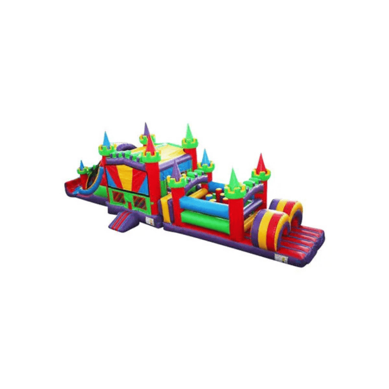 49ft Castle Quest Obstacle Course – Compact Medieval-Themed Challenge Front Left High View