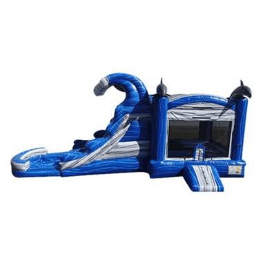 27ft Wavy Splash Marble Combo – Wave-Themed Inflatable with Bounce and Slide Front View