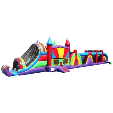 65ft Castle Royale Obstacle Course – Large Medieval Inflatable Race Unit Front Right View
