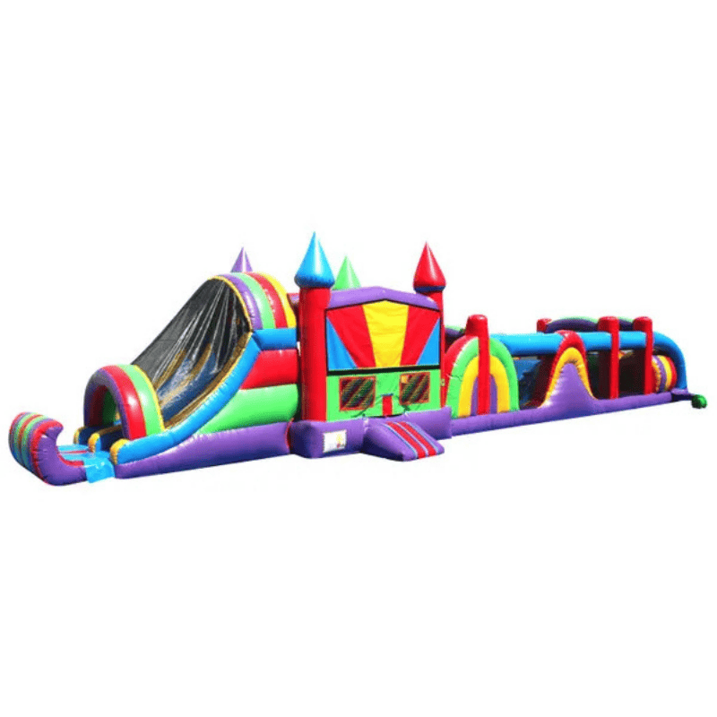 65ft Castle Royale Obstacle Course – Large Medieval Inflatable Race Unit Front Right View
