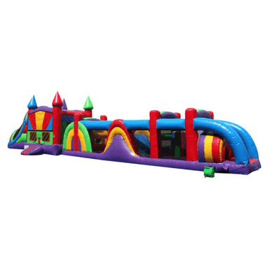 65ft Castle Royale Obstacle Course – Large Medieval Inflatable Race Unit Front Left View