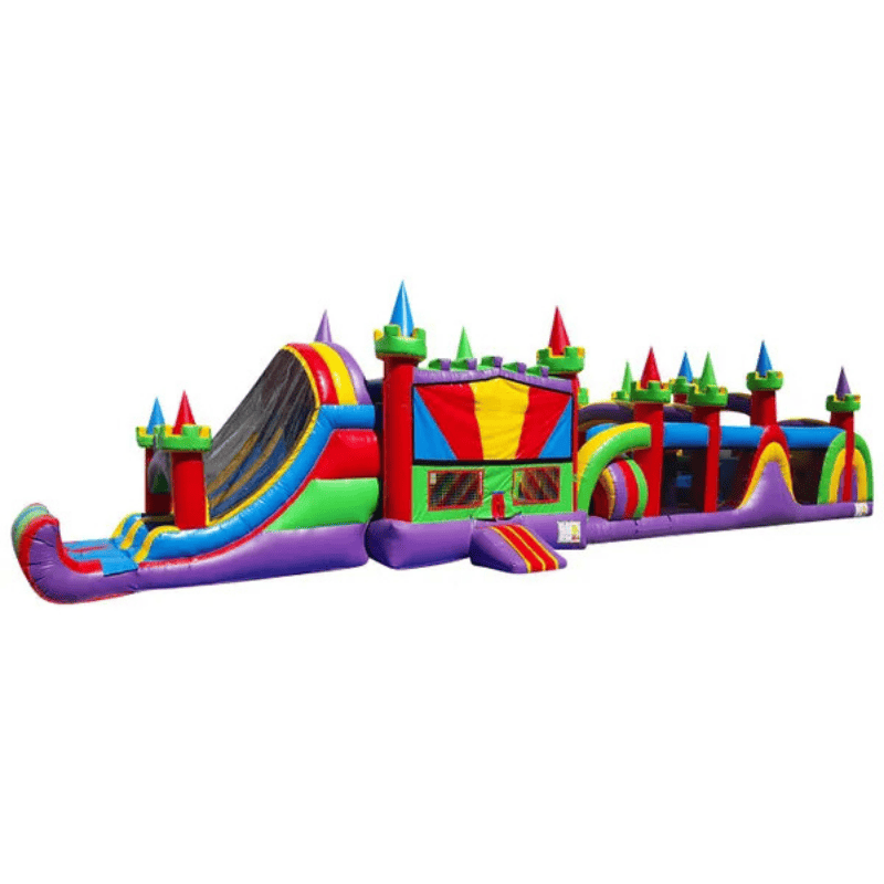 65ft Extreme Rush Obstacle Course – High-Energy Inflatable for Rentals Front Right View